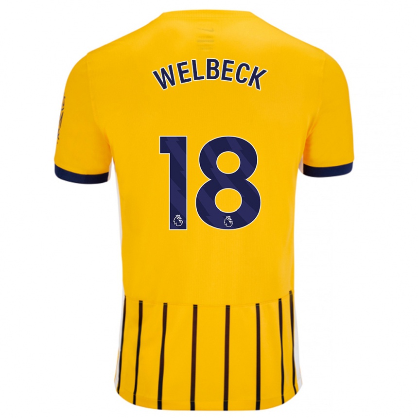 Gyermek Labdarúgás Danny Welbeck #18 Arany Kék Csíkos Idegenbeli Jersey 2024/25 Mez Póló Ing