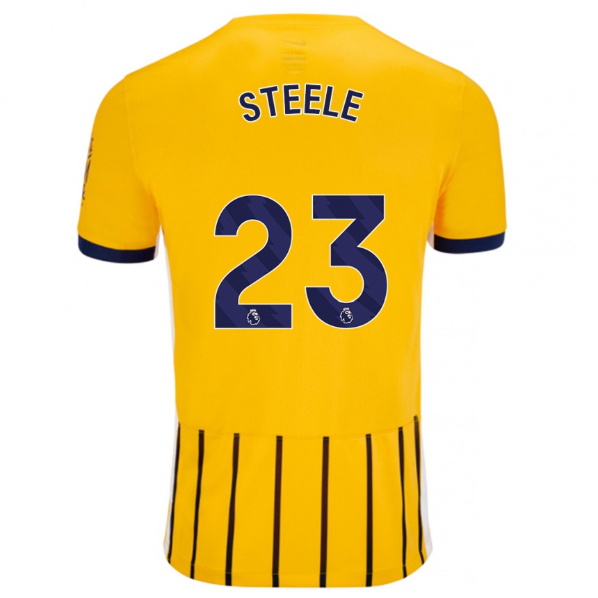 Gyermek Labdarúgás Jason Steele #23 Arany Kék Csíkos Idegenbeli Jersey 2024/25 Mez Póló Ing