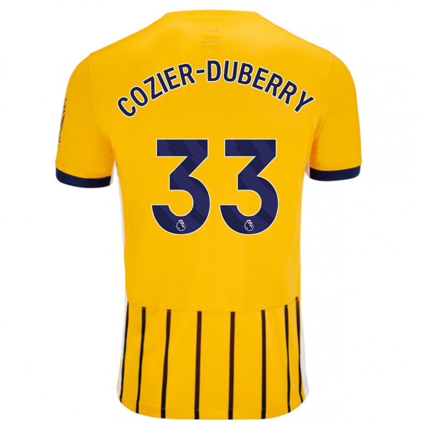 Gyermek Labdarúgás Amario Cozier-Duberry #33 Arany Kék Csíkos Idegenbeli Jersey 2024/25 Mez Póló Ing