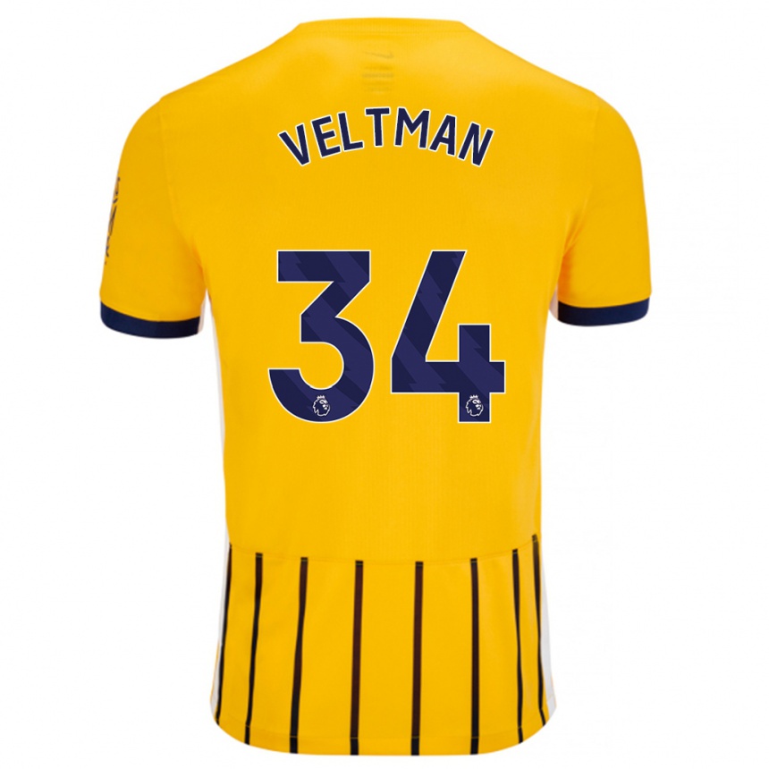 Gyermek Labdarúgás Joël Veltman #34 Arany Kék Csíkos Idegenbeli Jersey 2024/25 Mez Póló Ing