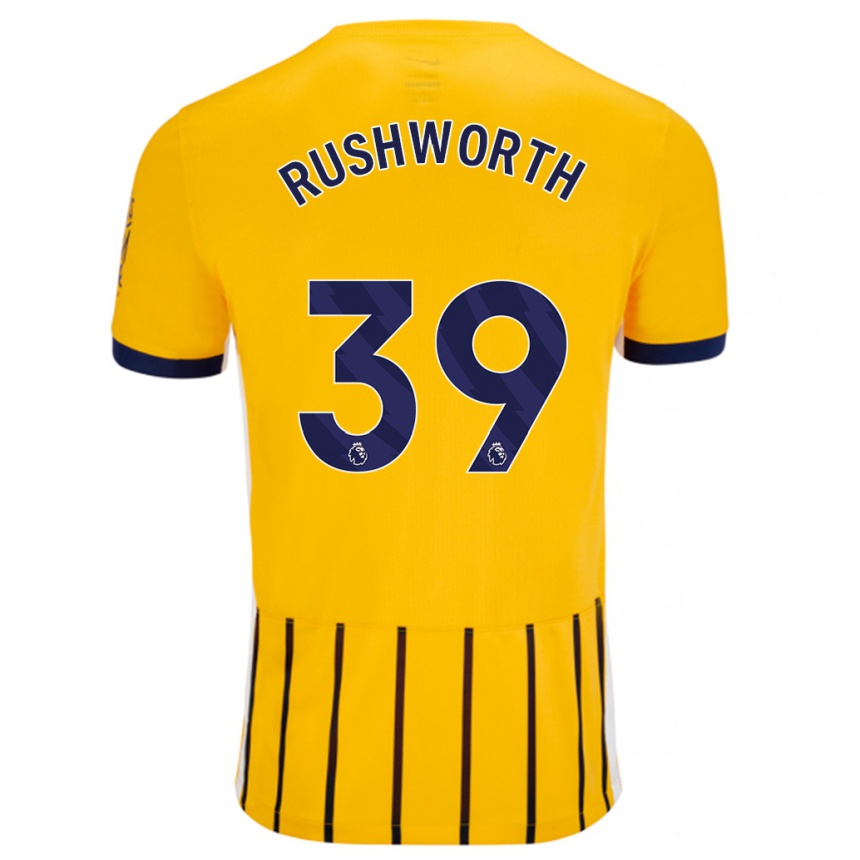 Gyermek Labdarúgás Carl Rushworth #39 Arany Kék Csíkos Idegenbeli Jersey 2024/25 Mez Póló Ing