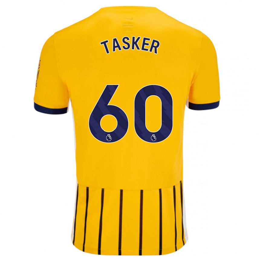 Gyermek Labdarúgás Charlie Tasker #60 Arany Kék Csíkos Idegenbeli Jersey 2024/25 Mez Póló Ing