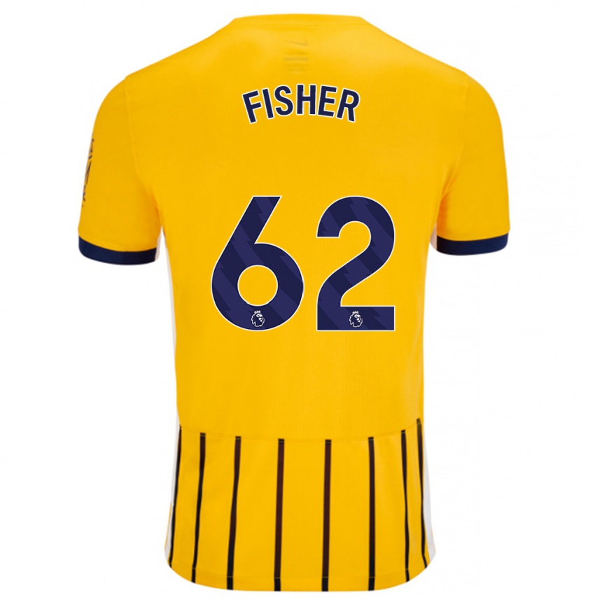 Gyermek Labdarúgás Hugo Fisher #62 Arany Kék Csíkos Idegenbeli Jersey 2024/25 Mez Póló Ing