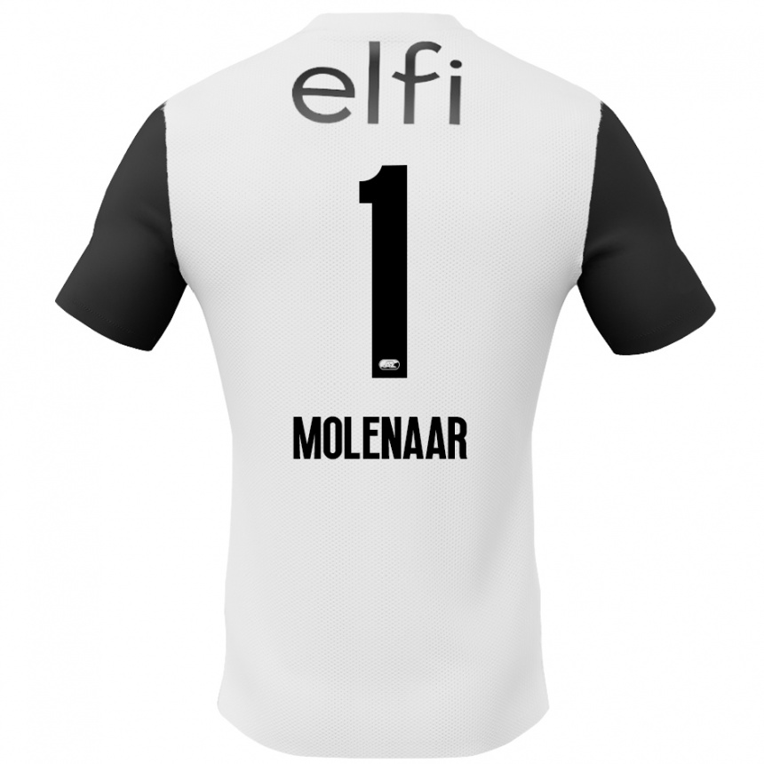 Gyermek Labdarúgás Finn Molenaar #1 Fehér Fekete Idegenbeli Jersey 2024/25 Mez Póló Ing