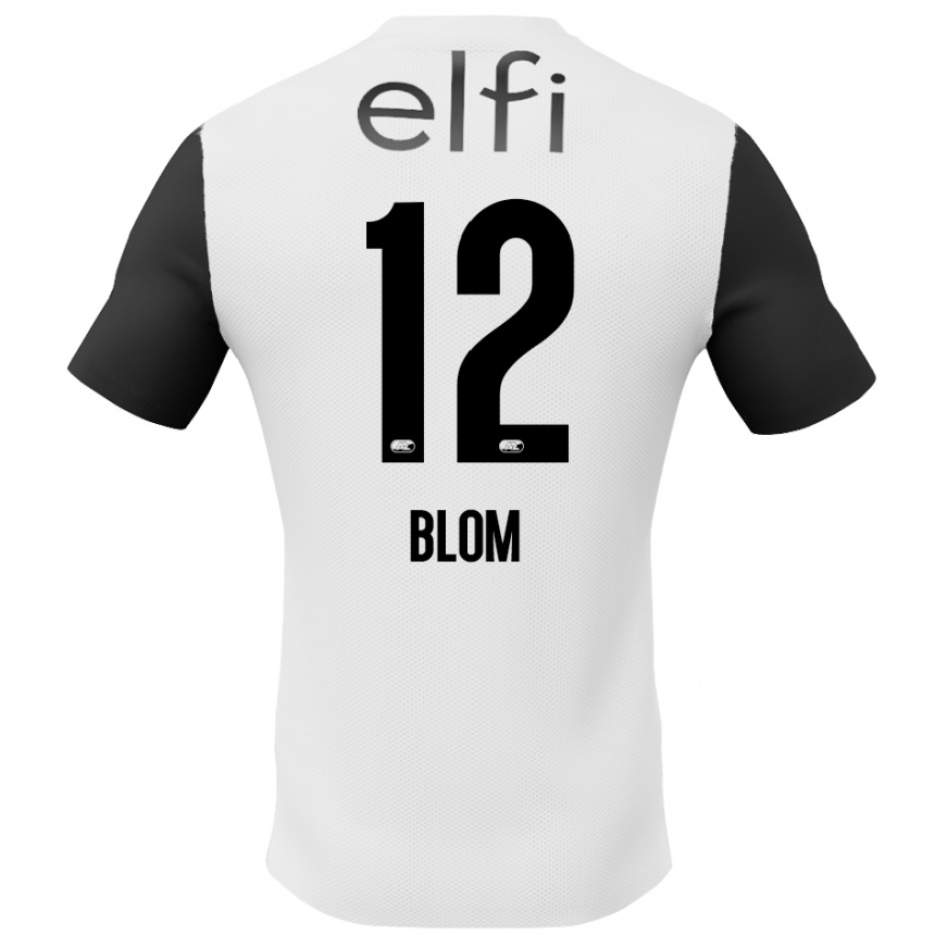 Gyermek Labdarúgás Robin Blom #12 Fehér Fekete Idegenbeli Jersey 2024/25 Mez Póló Ing