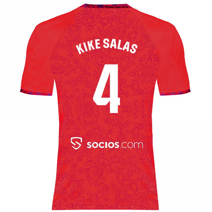 Gyermek Labdarúgás Kike Salas #4 Piros Idegenbeli Jersey 2024/25 Mez Póló Ing