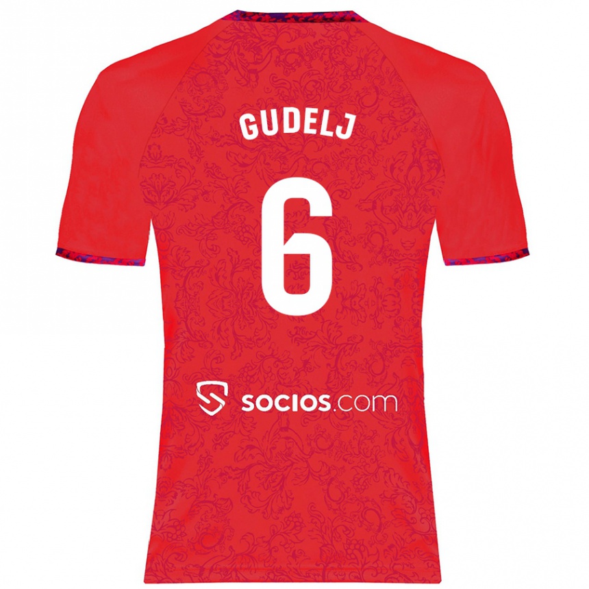 Gyermek Labdarúgás Nemanja Gudelj #6 Piros Idegenbeli Jersey 2024/25 Mez Póló Ing