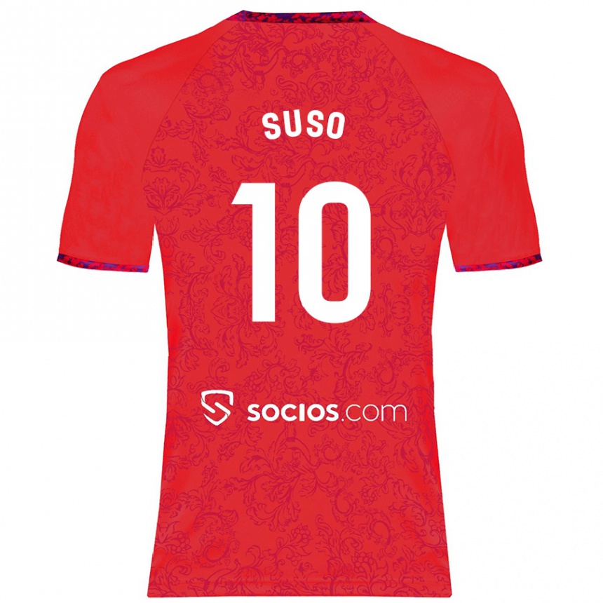 Gyermek Labdarúgás Suso #10 Piros Idegenbeli Jersey 2024/25 Mez Póló Ing