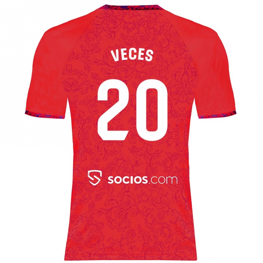 Gyermek Labdarúgás Sergio Veces #20 Piros Idegenbeli Jersey 2024/25 Mez Póló Ing