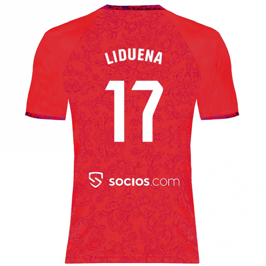 Gyermek Labdarúgás Daniel Lidueña #17 Piros Idegenbeli Jersey 2024/25 Mez Póló Ing