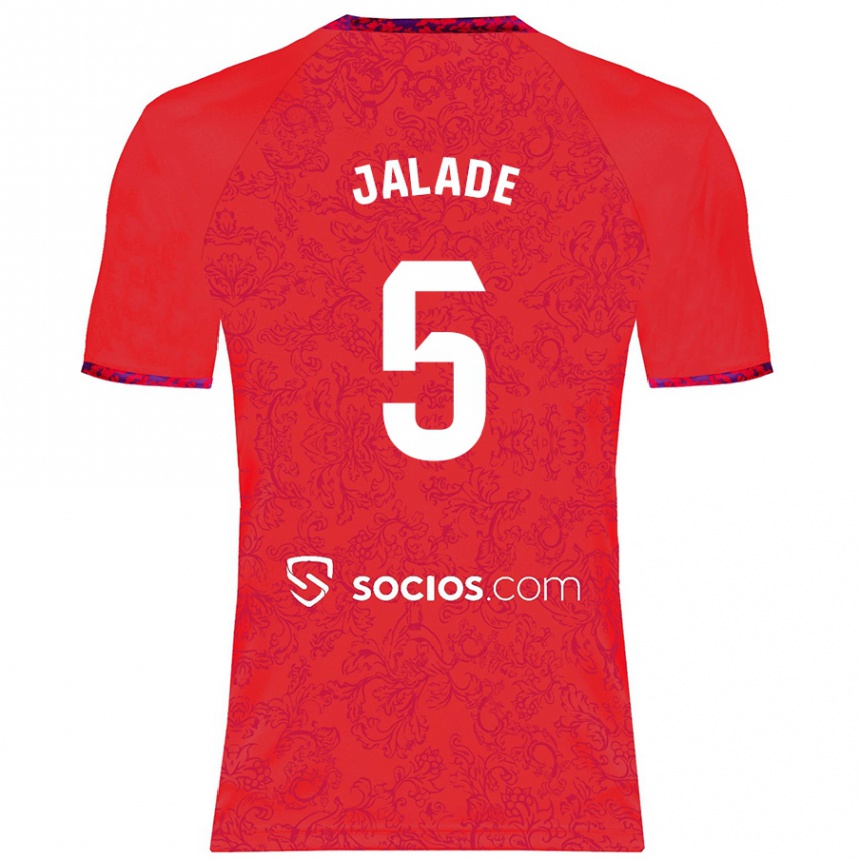 Gyermek Labdarúgás Robert Jalade #5 Piros Idegenbeli Jersey 2024/25 Mez Póló Ing