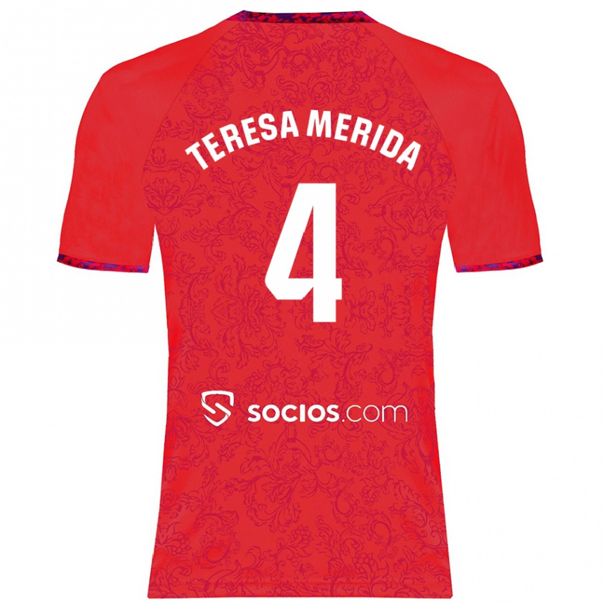 Gyermek Labdarúgás Teresa Merida #4 Piros Idegenbeli Jersey 2024/25 Mez Póló Ing