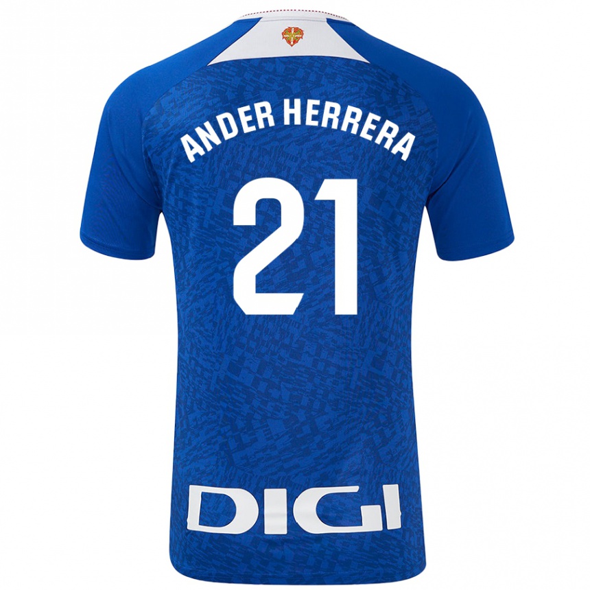 Gyermek Labdarúgás Ander Herrera #21 Királykék Idegenbeli Jersey 2024/25 Mez Póló Ing