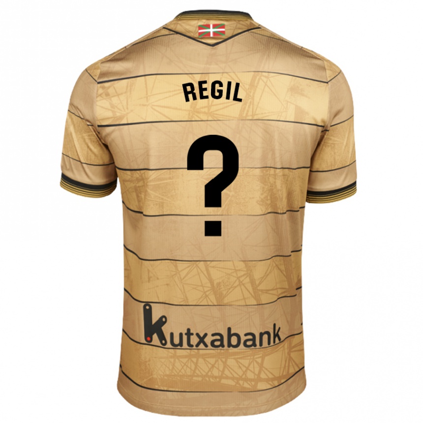 Gyermek Labdarúgás Markel Regil #0 Barna Idegenbeli Jersey 2024/25 Mez Póló Ing