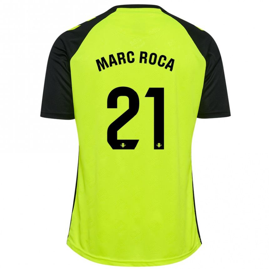 Gyermek Labdarúgás Marc Roca #21 Fluoreszkáló Sárga Fekete Idegenbeli Jersey 2024/25 Mez Póló Ing