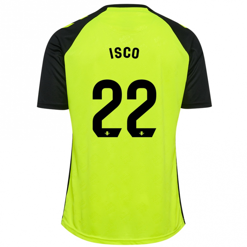 Gyermek Labdarúgás Isco #22 Fluoreszkáló Sárga Fekete Idegenbeli Jersey 2024/25 Mez Póló Ing