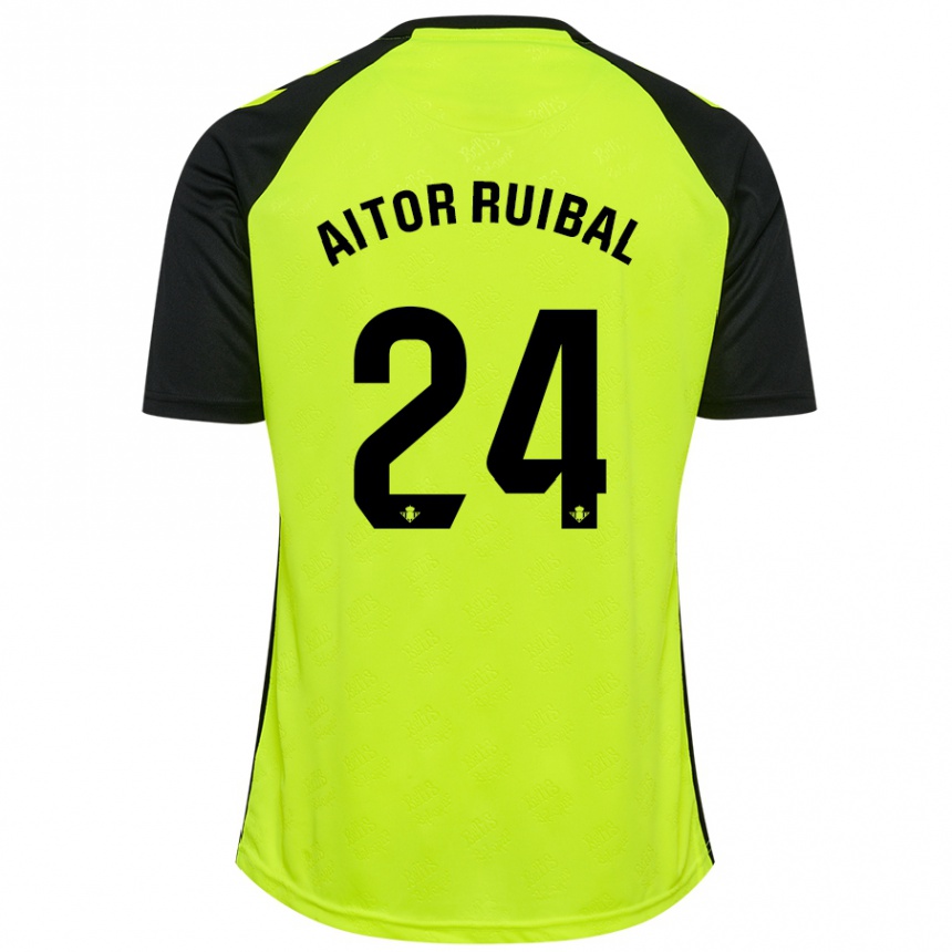 Gyermek Labdarúgás Aitor Ruibal #24 Fluoreszkáló Sárga Fekete Idegenbeli Jersey 2024/25 Mez Póló Ing