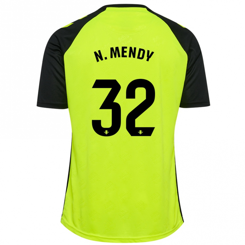 Gyermek Labdarúgás Nobel Mendy #32 Fluoreszkáló Sárga Fekete Idegenbeli Jersey 2024/25 Mez Póló Ing