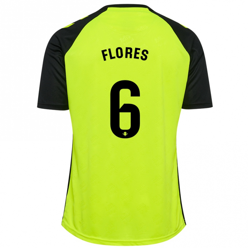 Gyermek Labdarúgás Mateo Flores #6 Fluoreszkáló Sárga Fekete Idegenbeli Jersey 2024/25 Mez Póló Ing