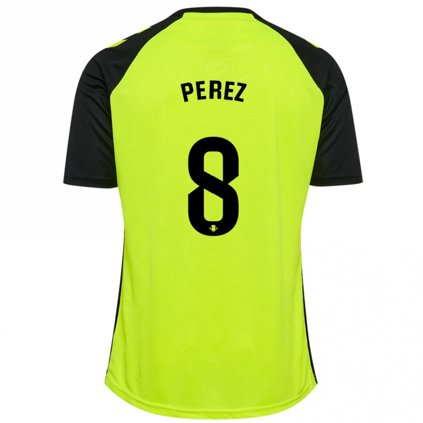 Gyermek Labdarúgás Dani Pérez #8 Fluoreszkáló Sárga Fekete Idegenbeli Jersey 2024/25 Mez Póló Ing