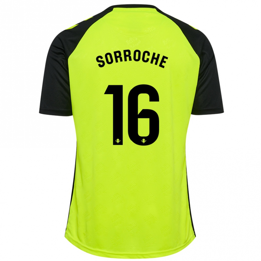 Gyermek Labdarúgás Ginés Sorroche #16 Fluoreszkáló Sárga Fekete Idegenbeli Jersey 2024/25 Mez Póló Ing