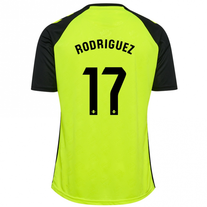 Gyermek Labdarúgás Jesús Rodriguez #17 Fluoreszkáló Sárga Fekete Idegenbeli Jersey 2024/25 Mez Póló Ing