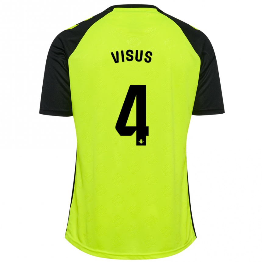 Gyermek Labdarúgás Ricardo Visus #4 Fluoreszkáló Sárga Fekete Idegenbeli Jersey 2024/25 Mez Póló Ing