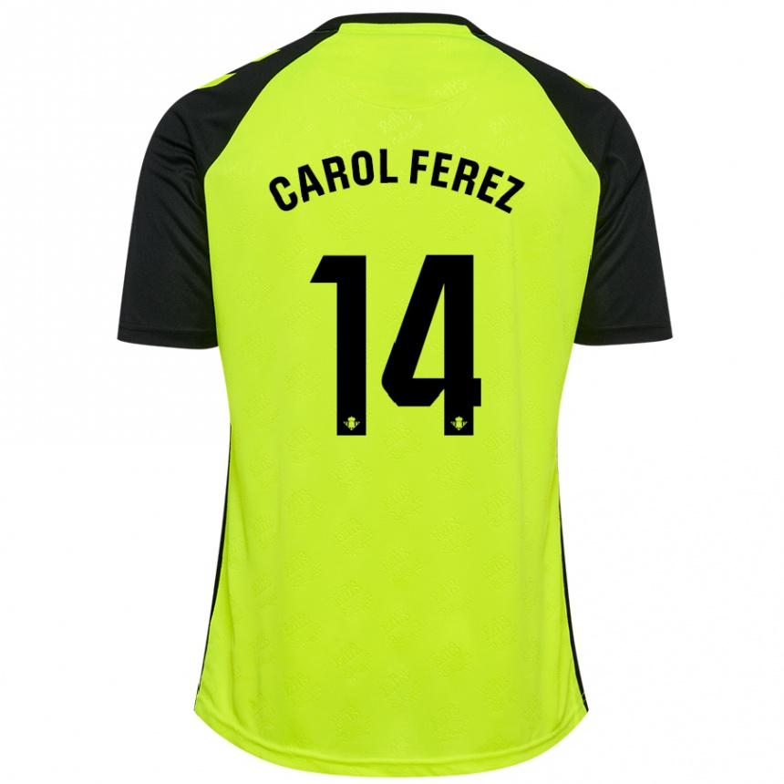 Gyermek Labdarúgás Carolina Férez Méndez #14 Fluoreszkáló Sárga Fekete Idegenbeli Jersey 2024/25 Mez Póló Ing