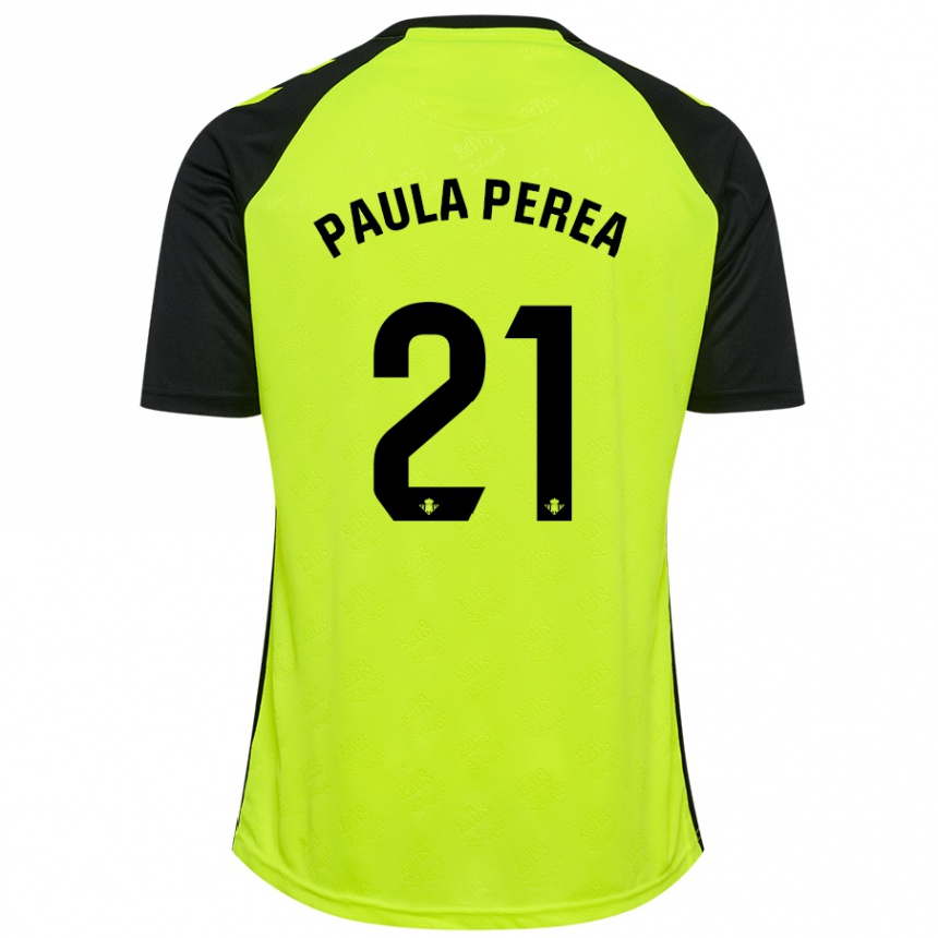 Gyermek Labdarúgás Paula Perea Ramírez #21 Fluoreszkáló Sárga Fekete Idegenbeli Jersey 2024/25 Mez Póló Ing