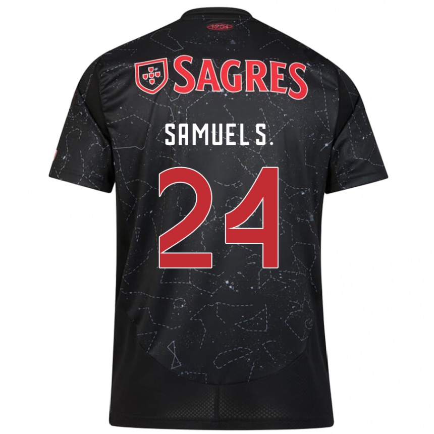 Gyermek Labdarúgás Samuel Soares #24 Fekete Piros Idegenbeli Jersey 2024/25 Mez Póló Ing