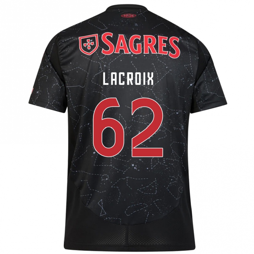 Gyermek Labdarúgás Lenny Lacroix #62 Fekete Piros Idegenbeli Jersey 2024/25 Mez Póló Ing