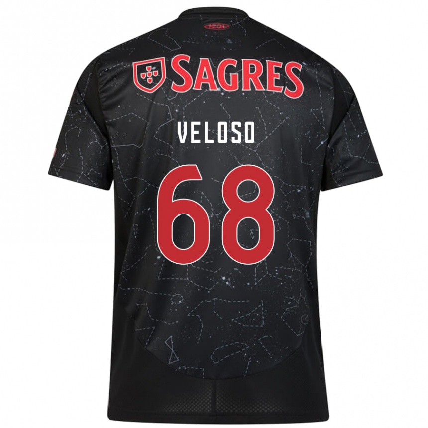 Gyermek Labdarúgás João Veloso #68 Fekete Piros Idegenbeli Jersey 2024/25 Mez Póló Ing