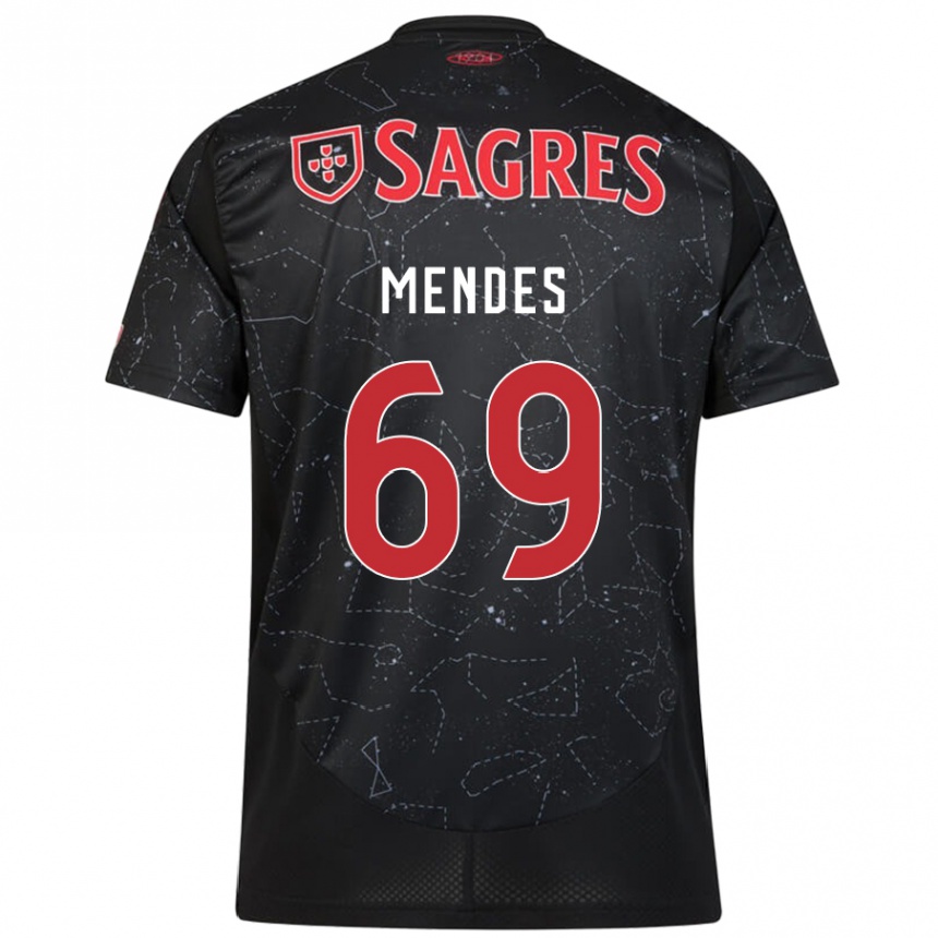 Gyermek Labdarúgás Vladimir Mendes #69 Fekete Piros Idegenbeli Jersey 2024/25 Mez Póló Ing