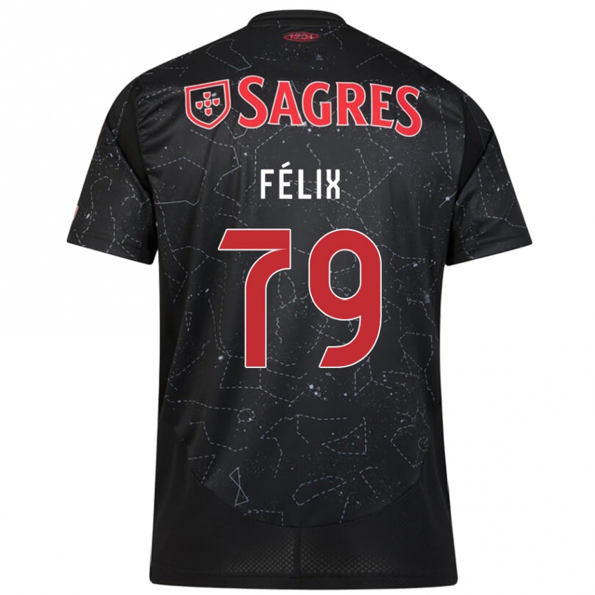 Gyermek Labdarúgás Hugo Félix #79 Fekete Piros Idegenbeli Jersey 2024/25 Mez Póló Ing