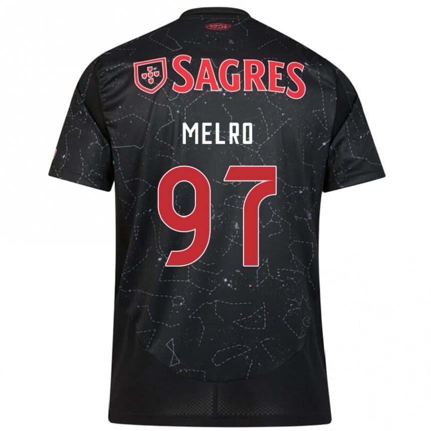 Gyermek Labdarúgás José Melro #97 Fekete Piros Idegenbeli Jersey 2024/25 Mez Póló Ing