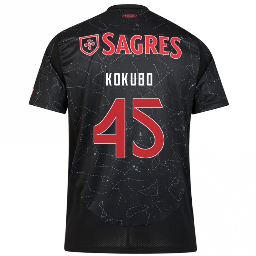 Gyermek Labdarúgás Leo Kokubo #45 Fekete Piros Idegenbeli Jersey 2024/25 Mez Póló Ing