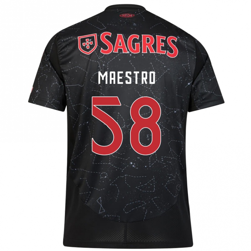 Gyermek Labdarúgás Maestro #58 Fekete Piros Idegenbeli Jersey 2024/25 Mez Póló Ing