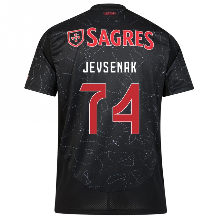 Gyermek Labdarúgás Zan Jevsenak #74 Fekete Piros Idegenbeli Jersey 2024/25 Mez Póló Ing