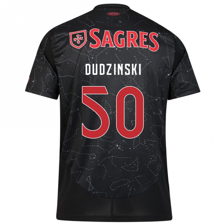 Gyermek Labdarúgás Marcel Dudzinski #50 Fekete Piros Idegenbeli Jersey 2024/25 Mez Póló Ing