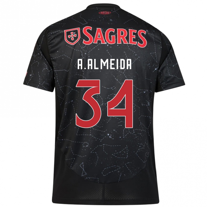 Gyermek Labdarúgás Andre Almeida #34 Fekete Piros Idegenbeli Jersey 2024/25 Mez Póló Ing