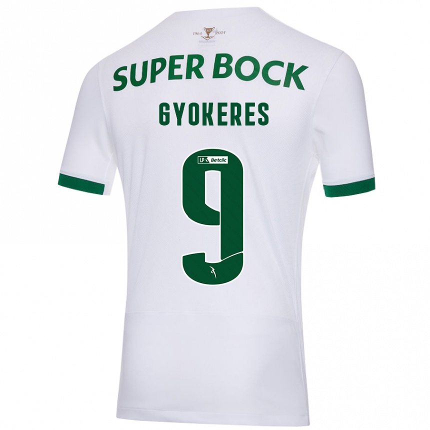 Gyermek Labdarúgás Viktor Gyökeres #9 Fehér Zöld Idegenbeli Jersey 2024/25 Mez Póló Ing