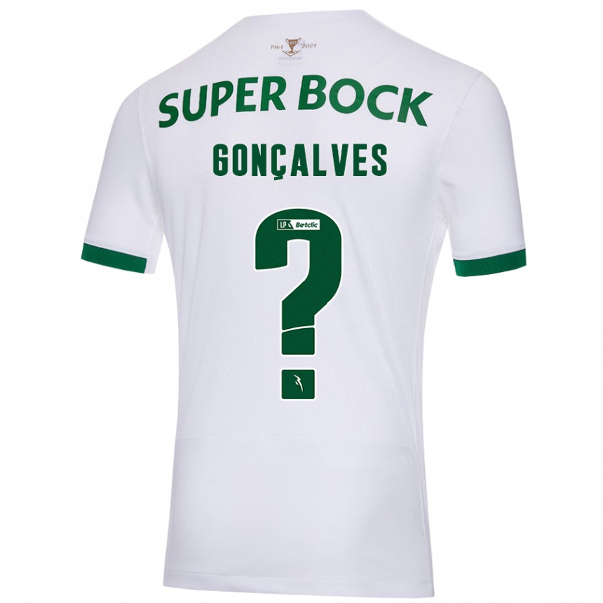 Gyermek Labdarúgás Flávio Gonçalves #0 Fehér Zöld Idegenbeli Jersey 2024/25 Mez Póló Ing