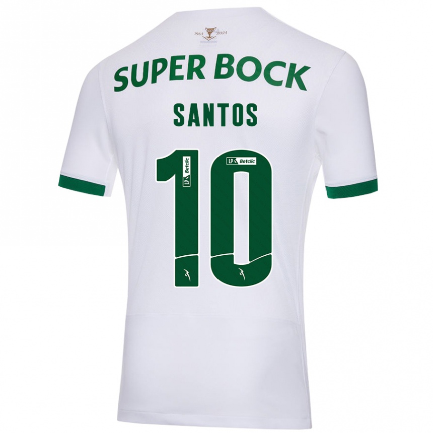 Gyermek Labdarúgás Guilherme Santos #10 Fehér Zöld Idegenbeli Jersey 2024/25 Mez Póló Ing