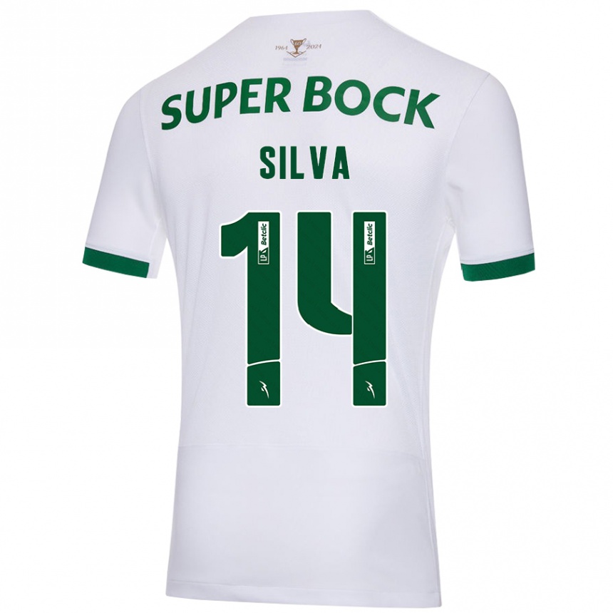 Gyermek Labdarúgás Guilherme Silva #14 Fehér Zöld Idegenbeli Jersey 2024/25 Mez Póló Ing