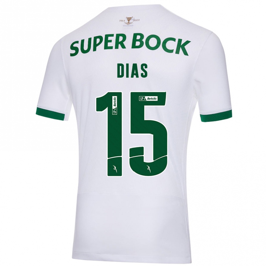 Gyermek Labdarúgás Rodrigo Dias #15 Fehér Zöld Idegenbeli Jersey 2024/25 Mez Póló Ing