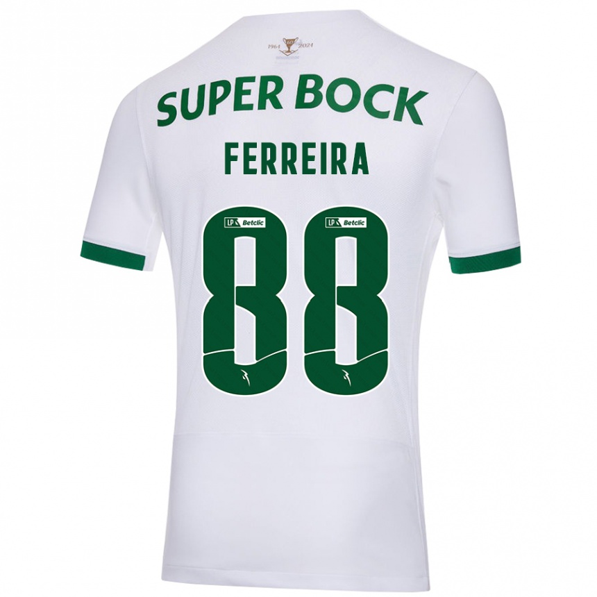 Gyermek Labdarúgás Tiago Ferreira #88 Fehér Zöld Idegenbeli Jersey 2024/25 Mez Póló Ing