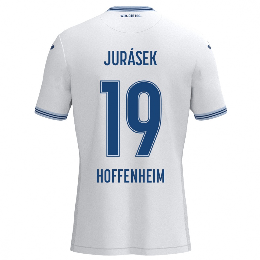 Gyermek Labdarúgás David Jurásek #19 Fehér Kék Idegenbeli Jersey 2024/25 Mez Póló Ing