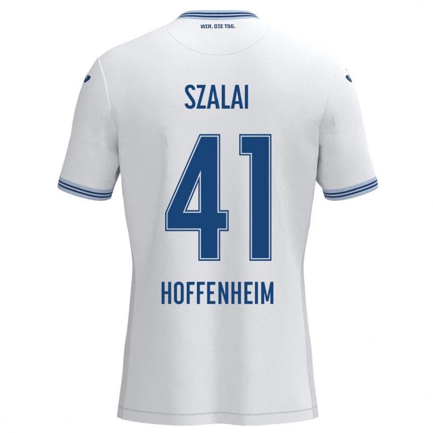 Gyermek Labdarúgás Attila Szalai #41 Fehér Kék Idegenbeli Jersey 2024/25 Mez Póló Ing