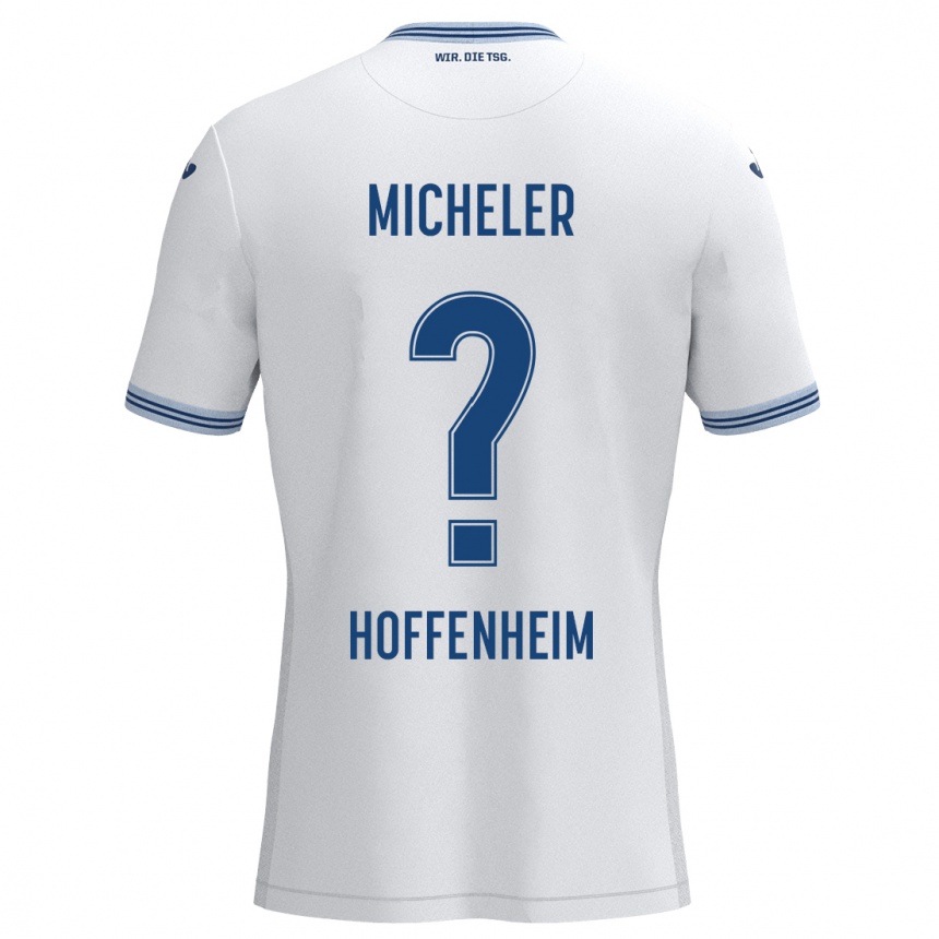 Gyermek Labdarúgás Florian Micheler #0 Fehér Kék Idegenbeli Jersey 2024/25 Mez Póló Ing