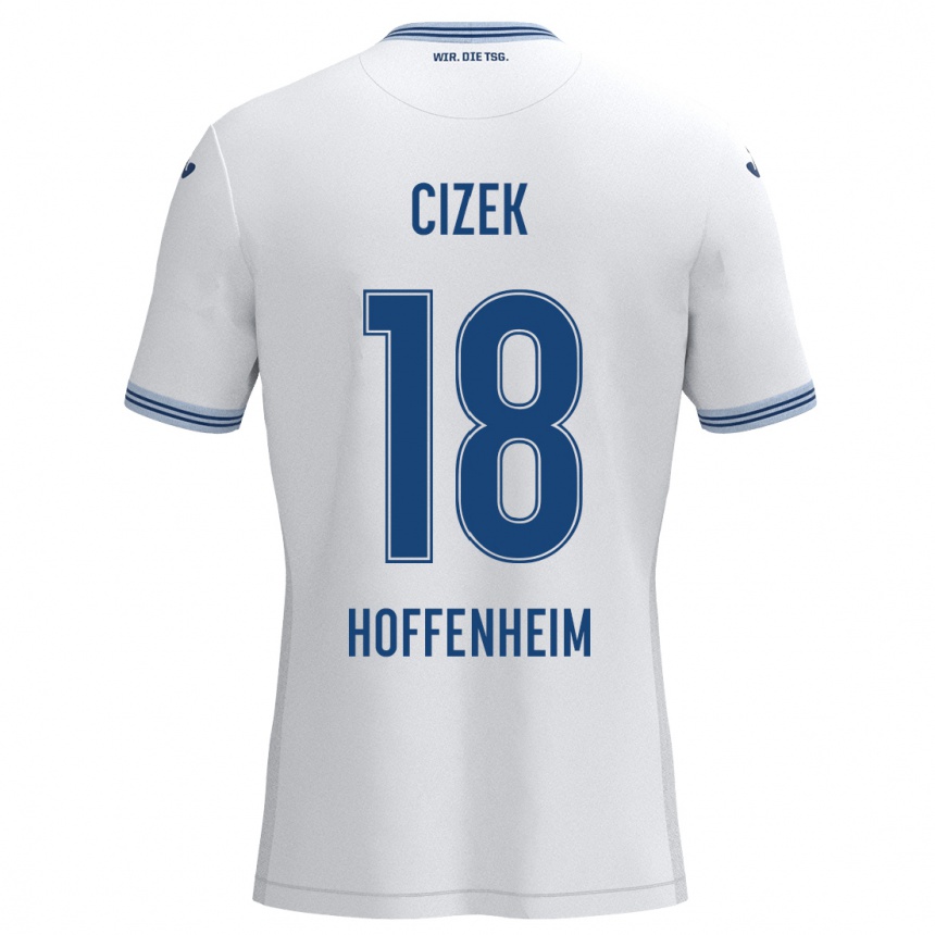 Gyermek Labdarúgás Krystof Cizek #18 Fehér Kék Idegenbeli Jersey 2024/25 Mez Póló Ing